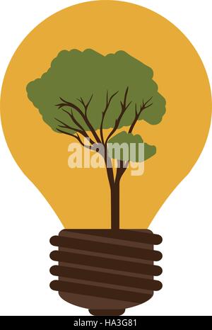 Silhouette lampadina di contorno con albero interno illustrazione vettoriale Illustrazione Vettoriale