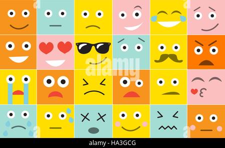 Set di emoticon quadrato con diverse emozioni, illustrazione vettoriale Illustrazione Vettoriale