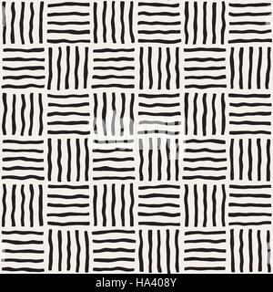 Vector Seamless in bianco e nero disegnato a mano le linee di controllo Pattern Illustrazione Vettoriale