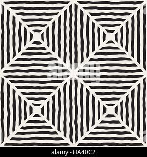 Vector Seamless in bianco e nero disegnato a mano le linee di rombo di griglia Illustrazione Vettoriale