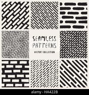 Set di otto Vector Seamless disegnati a mano linee accozzaglia Patterns Illustrazione Vettoriale