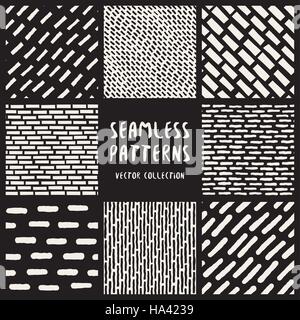 Set di otto Vector Seamless disegnati a mano linee accozzaglia Patterns Illustrazione Vettoriale