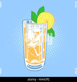 Bere con calce, menta e ghiaccio. Cool foglia di menta fresca estate ingrediente drink di lime. Vettore di lime fresco drink ghiaccio freddo cocktail tropicale di agrumi freschi Illustrazione Vettoriale