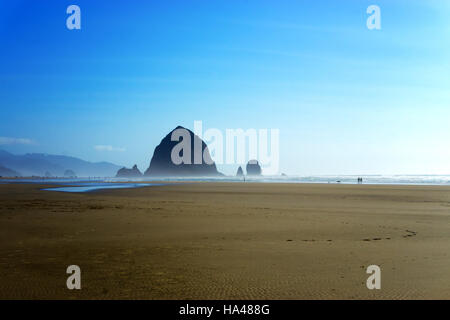 Haystack Rock sulla spiaggia a Cannon Beach, Oregon Foto Stock