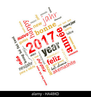2017 Anno nuovo testo multilingue parola piazza cloud biglietto di auguri Foto Stock