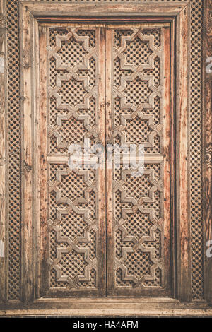 Belle opere d'arte all'interno della scuola coranica in Fes, Marocco Foto Stock