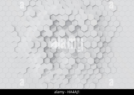 Bianco esagonale geometrico astratto dello sfondo. Il rendering 3D Foto Stock
