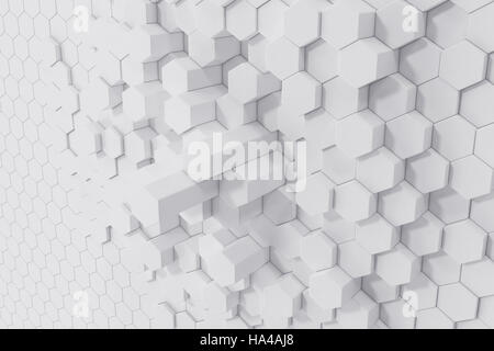 Bianco esagonale geometrico astratto dello sfondo. Il rendering 3D Foto Stock