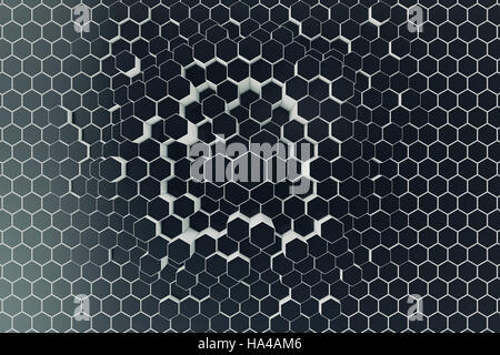 Nero-bianco geometrico astratto esagonale dello sfondo. Il rendering 3D Foto Stock