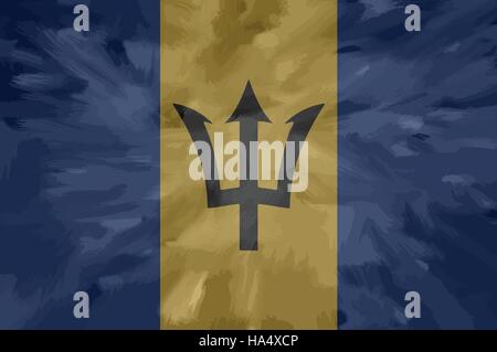 Barbados dipinto / vettore disegnato bandiera. Drammatico, sguardo insolito. Il vettore contiene file di bandiera e gli strati di texture Illustrazione Vettoriale