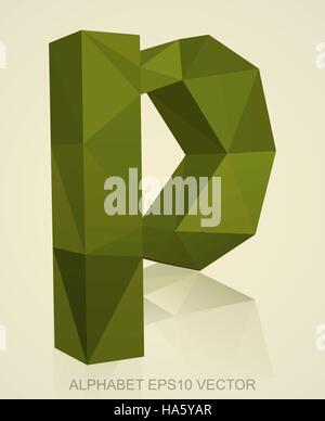 Abstract Khaki 3D poligonale lettera minuscola P con la riflessione. Bassa poli alfabeto collezione. EPS 10 illustrazione vettoriale. Illustrazione Vettoriale