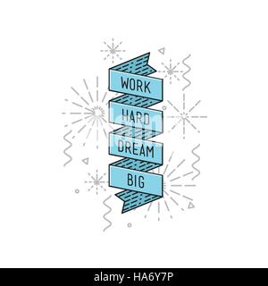 Lavorare duro grande sogno. Di ispirazione illustrazione vettoriale, citazioni motivazionali flat Illustrazione Vettoriale