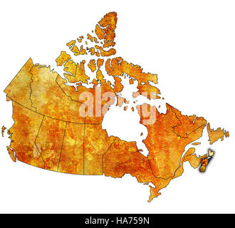 Nova Scotia sulla mappa di amministrazione del Canada con le bandiere Foto Stock