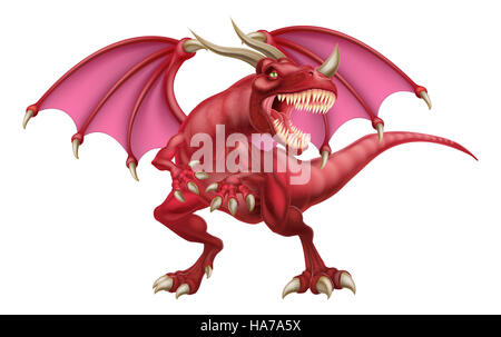 Una illustrazione di una media cercando fantasy fiaba drago rosso Foto Stock