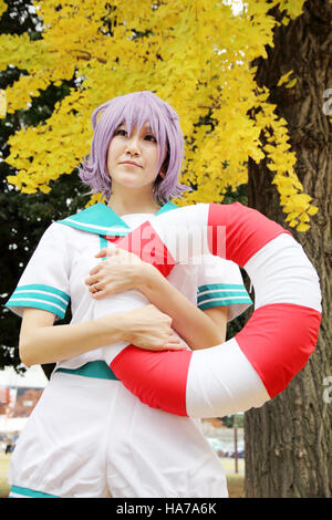 Giovane ragazza giapponese vestito in costume cosplay al Parco Mamugame-Jou Foto Stock