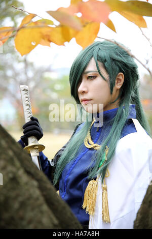 Giovane ragazza giapponese vestito in costume cosplay al Parco Mamugame-Jou Foto Stock