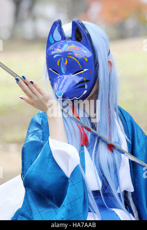 Giovane ragazza giapponese vestito in costume cosplay al Parco Mamugame-Jou Foto Stock