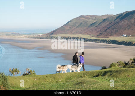 Rhosili,Rhossili,Rhossilli, baia Llangenneth langenneth,beach,Worm testa,Worm's,Gower Peninsula, Swansea,Swansea County,Galles,U.K.,UK,l'Europa,europeo, Foto Stock