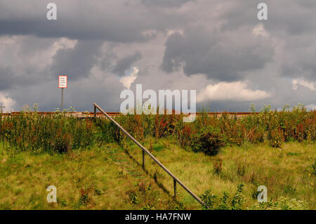 Passi che conducono fino a un sentiero di attraversamento su una delle principali linee ferroviarie. Foto Stock