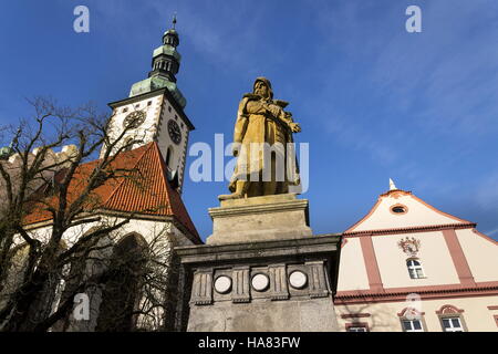 Statua di Jan Zizka di fronte alla chiesa di Tabor, Repubblica Ceca Foto Stock