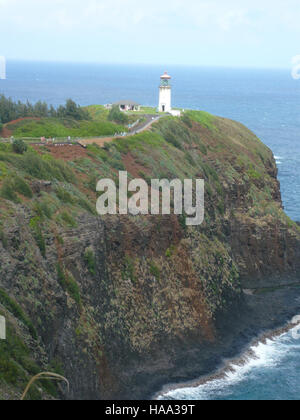 Il faro di Kilauea Point nelle Hawaii, situato in un parco nazionale, offre una vista storica della conservazione costiera e della storia marittima, giocando un ruolo chiave nella navigazione e nella protezione della fauna selvatica. Foto Stock
