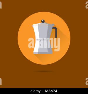 Caffè Moka pot design piatto lungo ombra icona vettore Illustrazione Vettoriale