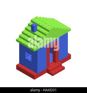Isometrica, 3D casa dalla costruzione in plastica mattoni.giocattolo di materia plastica in blocchi. Illustrazione Vettoriale. Illustrazione Vettoriale