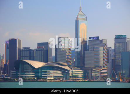 Cina, Hong Kong, Wan Chai, Convention & Exhibition Center, Central Plaza, skyline, Foto Stock