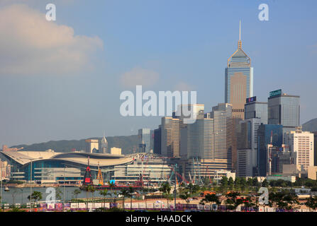 Cina, Hong Kong, Wan Chai, Convention & Exhibition Center, Central Plaza, skyline, Foto Stock