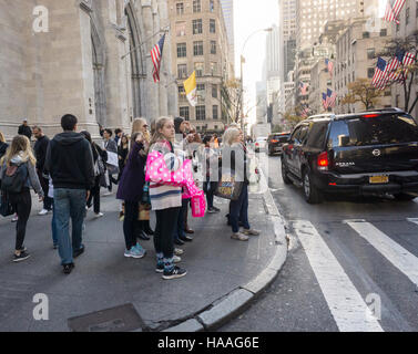 Shoppers laden con i loro acquisti di rosa in New York Domenica, 20 novembre 2016. Come acquirenti girare per lo shopping online e memorizza espandere i loro orari di apertura in ringraziamento un minor numero di acquirenti di floccaggio negozi venerdì. (© Richard B. Levine) Foto Stock