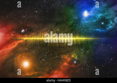Universo gigante starscape 3D illustrazione con colorati soundwave Foto Stock