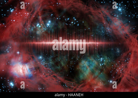 Universo gigante starscape 3D illustrazione con colorati soundwave Foto Stock