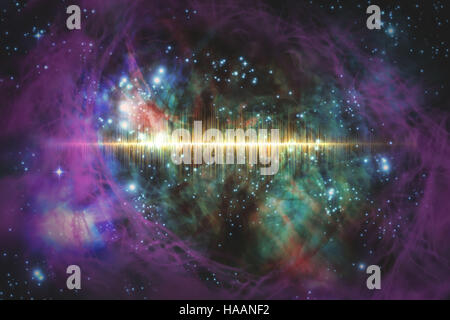 Universo gigante starscape 3D illustrazione con colorati soundwave Foto Stock