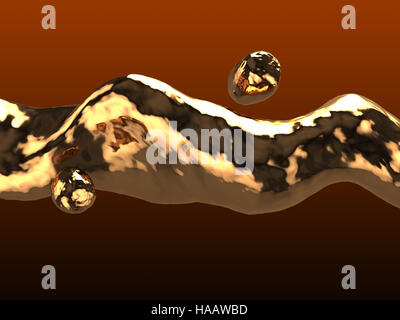 Abstract 3d illustrazione del liquido d'oro metall su sfondo scuro Foto Stock