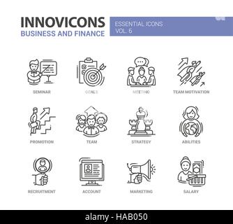 Business e linea fnance design set di icone Illustrazione Vettoriale
