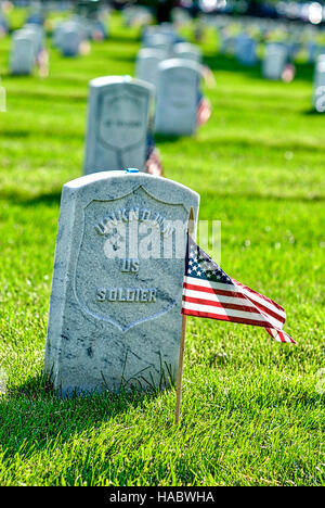 Fort Myer, Virginia, Stati Uniti d'America - 1 Maggio 2015: bandiere nordamericane onore veterani sepolto al cimitero nazionale di Arlington, a Fort Myer vicino a Washington, D.C. Foto Stock