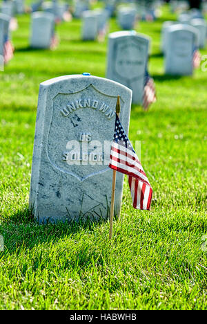 Fort Myer, Virginia, Stati Uniti d'America - 1 Maggio 2015: bandiere nordamericane onore veterani sepolto al cimitero nazionale di Arlington, a Fort Myer vicino a Washington, D.C. Foto Stock