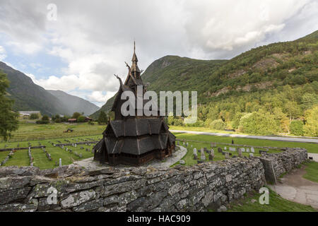 Borgund doga Chiesa, Borgund, Laerdal, Sogn og Fjordane, Norvegia. Foto Stock