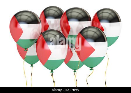 Palloncini con bandiera della Palestina, vacanza concetto. 3D rendering isolati su sfondo bianco Foto Stock