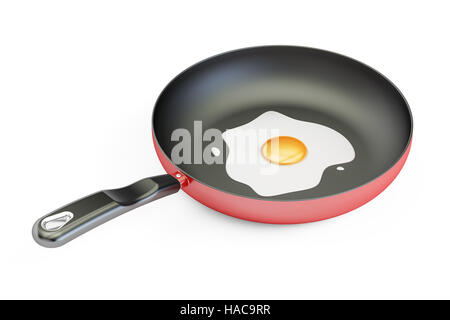 Frypan con uovo fritto closeup, 3D rendering isolati su sfondo bianco Foto Stock