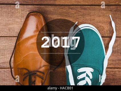 2017 Anno nuovo auguri con formali e scarpe casual Foto Stock