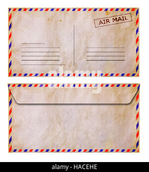 Set di fronte e retro vecchio grunge airmail involucro isolato su bianco Foto Stock