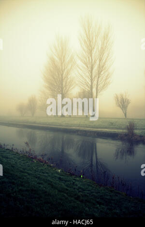 Misty foggy canale di Forth e Clyde Glasgow, Scotland, Regno Unito Foto Stock