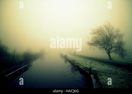 Misty foggy canale di Forth e Clyde Glasgow, Scotland, Regno Unito Foto Stock