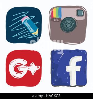 Raccolta di popolare social media logos Illustrazione Vettoriale