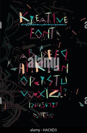 Colorato futuristico font macinate con elementi geometrici Illustrazione Vettoriale