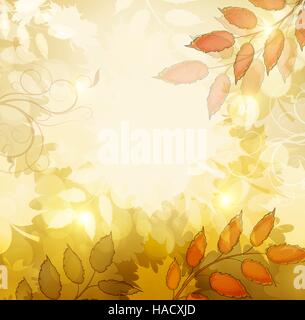 Autunno Autunno sfondo arancione con Maple Leafs e lucentezza Illustrazione Vettoriale