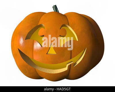 Immagine di una risata zucca di Halloween. Lo scopo è isolato su uno sfondo bianco. Il rendering 3D. Foto Stock