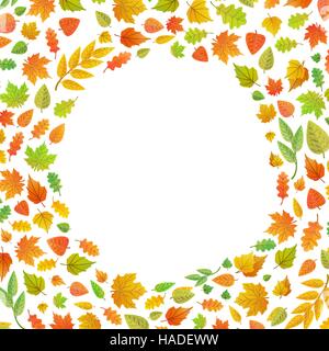 Cornice fatta di foglie di autunno in forma di cerchio isolato su bianco Illustrazione Vettoriale