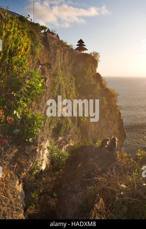 Scogliere accanto all'Ulu Watu tempio Pura Luhur. Bali. Uluwatu Temple è un tempio indù impostato sulla rupe banca nella parte meridionale della penisola di Bali. Si tratta di una Foto Stock